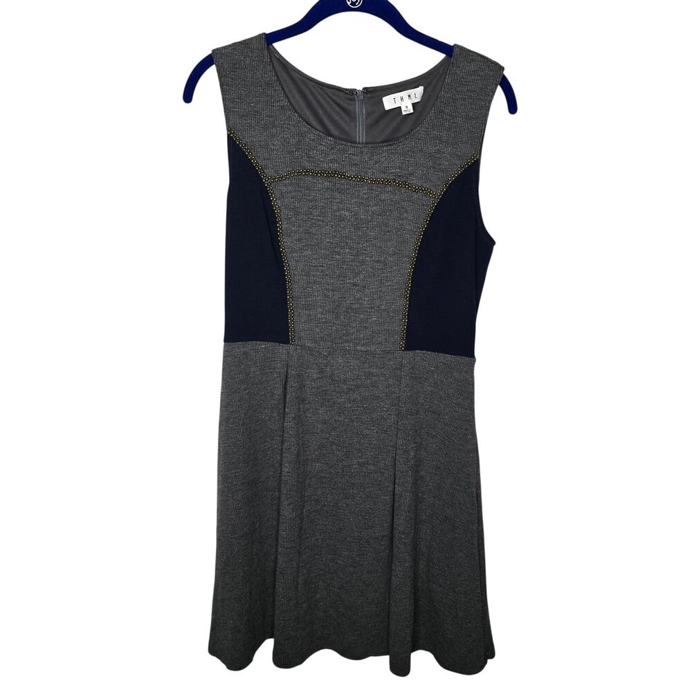 THML Gray Blue Sleeveless Ribbed Knit Fit and Flare Mini Dress Size Small